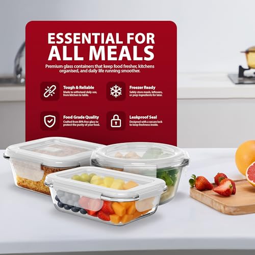ZENO Glass Containers with Lids 12 Pack | Meal Prep Containers | Glass Food Container with Lid, Airtight Seal, Leakproof Lid | Dishwasher Safe | Freezer & Microwave Safe | Food Grade Material - Image 4