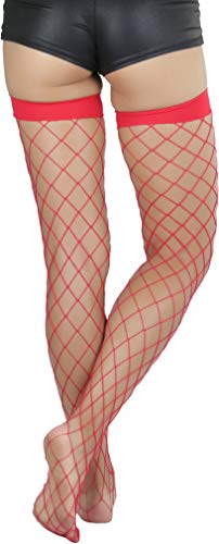 Image of ToBeInStyle Women's Diamond Large and Fine Fence Net Fishnet Nylon Thigh High