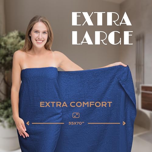 Image of Luxury Soft Bath Sheet Towels Set - 650 GSM Cotton Luxury Bath Towels Extra Large 35x70 | Highly Absorbent and Quick Dry | Hotel Quality Extra Large Bath Towels Oversized, Navy Blue, 2 Pack