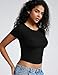ZeroBound Built in Shelf Bra Crop Tops - Short Sleeve Y2k Tee for Women, Crew Neck Basic Casual Crop T Shirt, Spring and Summer Cute Workout Shirt Black XL