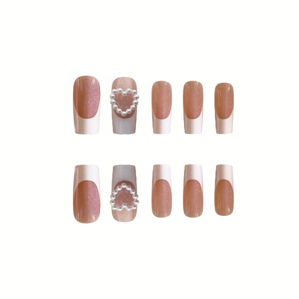 Square Glossy Designs French Fake Nails Acrylic False Nails,Artificial Nails Glues on Nails for Women
