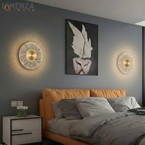 Image of Spiral Gride Glow 3-in-1 LED Wall Light | Modern Fancy Lights for Living Room, Bedroom Wall Decor, Home Decoration Items & Indoor Acrylic Round Shape Night Lamp (Golden, Pack of 1)