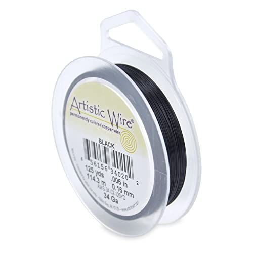 Image of Artistic Wire, 34 Gauge / .16 mm Tarnish Resistant Colored Copper Craft Wire, Black, approx. 125 yd / 114.3 m