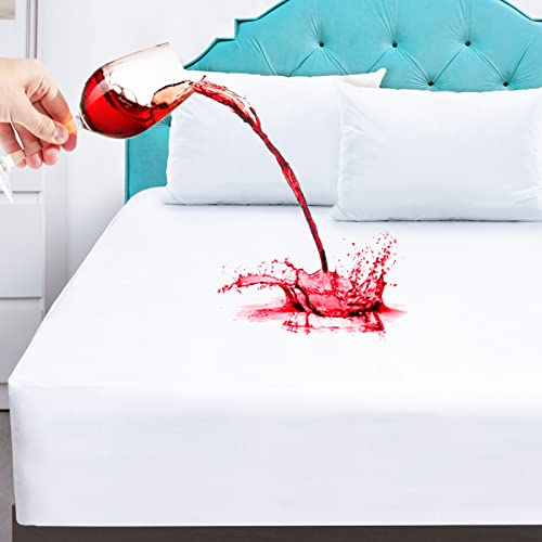 Waterproof Queen Size Mattress Protector - Noiseless Bed Pad Cover with Polyester Surface Deep Pocket Fitted Up to 18 Inch - Smooth Soft Mattress Protector Cover for Kids Pets Adults (White, Queen) Waterproof Queen Size Mattress Protector - Noiseless Bed Pad Cover with Polyester Surface Deep Pocket Fitted Up to 18 Inch - Smooth Soft Mattress Protector Cover for Kids Pets Adults (White, Queen)