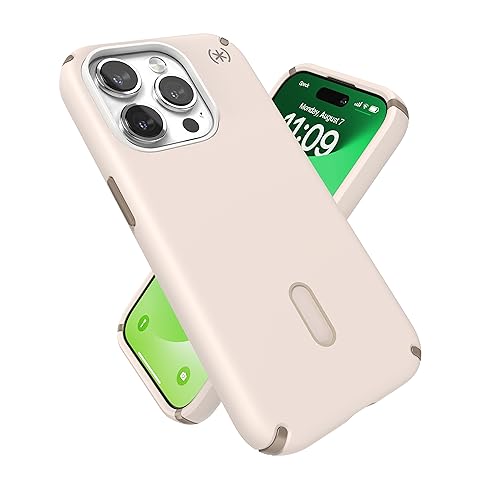 Speck iPhone 15 Pro Hülle – ClickLock rutschfeste Interlock, MagSafe kompatibel, Fallschutz – Kratzfest, Soft Touch 6,1 Zoll Handyhülle – Presidio2 Pro Bleached Bone/Erbstück Gold/Haselnussbraun