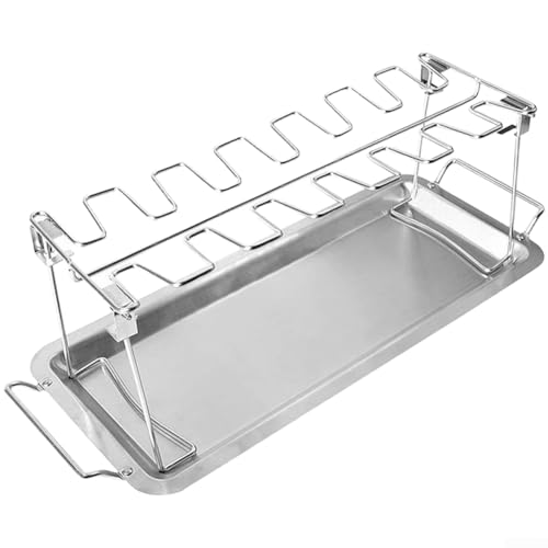 Floweringbeter Accesorio para barbacoa para patas de pollo y verduras con estante plegable de acero inoxidable y bandeja de goteo (B)