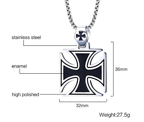 Hisatan Two-Tone Stainless Steel Jerusalem Knights Templar Maltese Cross Pendant Necklace With Box Chain #TOP2