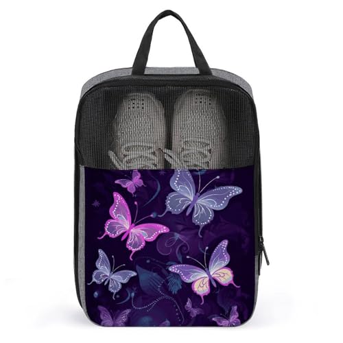 Bolsas para zapatos portátiles con estampado de mariposas moradas para un viaje limpio