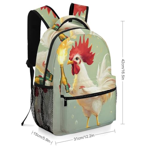 Funny Beer Rooster Funny Backpack Casual Daypack Lightweight Shoulders Bag for Men Women Cute Print2