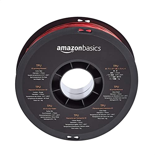 Image of Amazon Basics TPU 3D Printer Filament, 1.75mm, Red, 1 kg Spool (2.2 lbs)