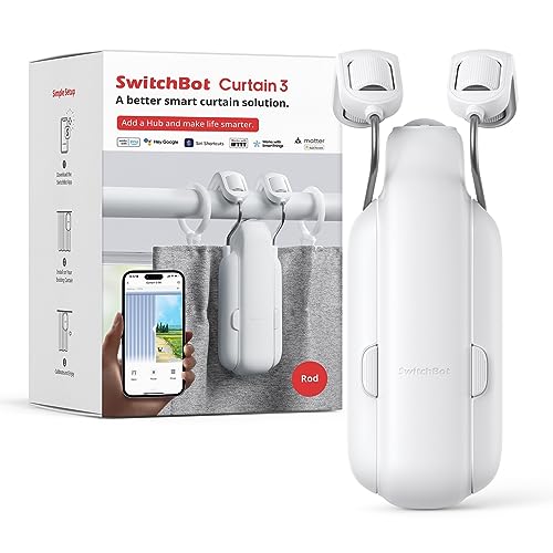 SwitchBot Smart Curtain Opener - Bluetooth Remote Control with App/Timer Performance Upgrade Add SwitchBot Hub to Make It Work with Alexa Google Home HomeKit (Curtain 3 Rod)