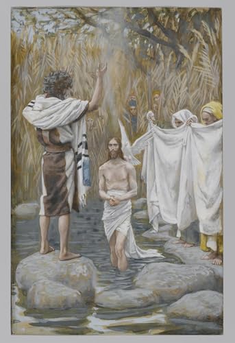 Cuadro en lienzo de El bautismo de Jesús para decorar tu dormitorio con arte clásico de 60x90cm