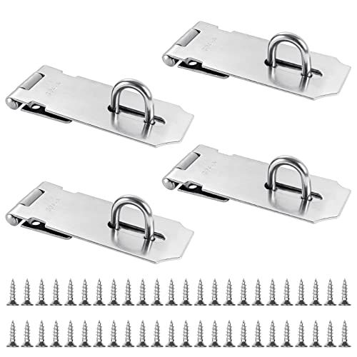 GOYADA 4 Stück Vorhängeschloss Haspe 4 Zoll, Edelstahl Riegelschloss Haspe, Edelstahl Schloss Überfalle mit Schrauben für Garten, Türen, Schränke (Silber)