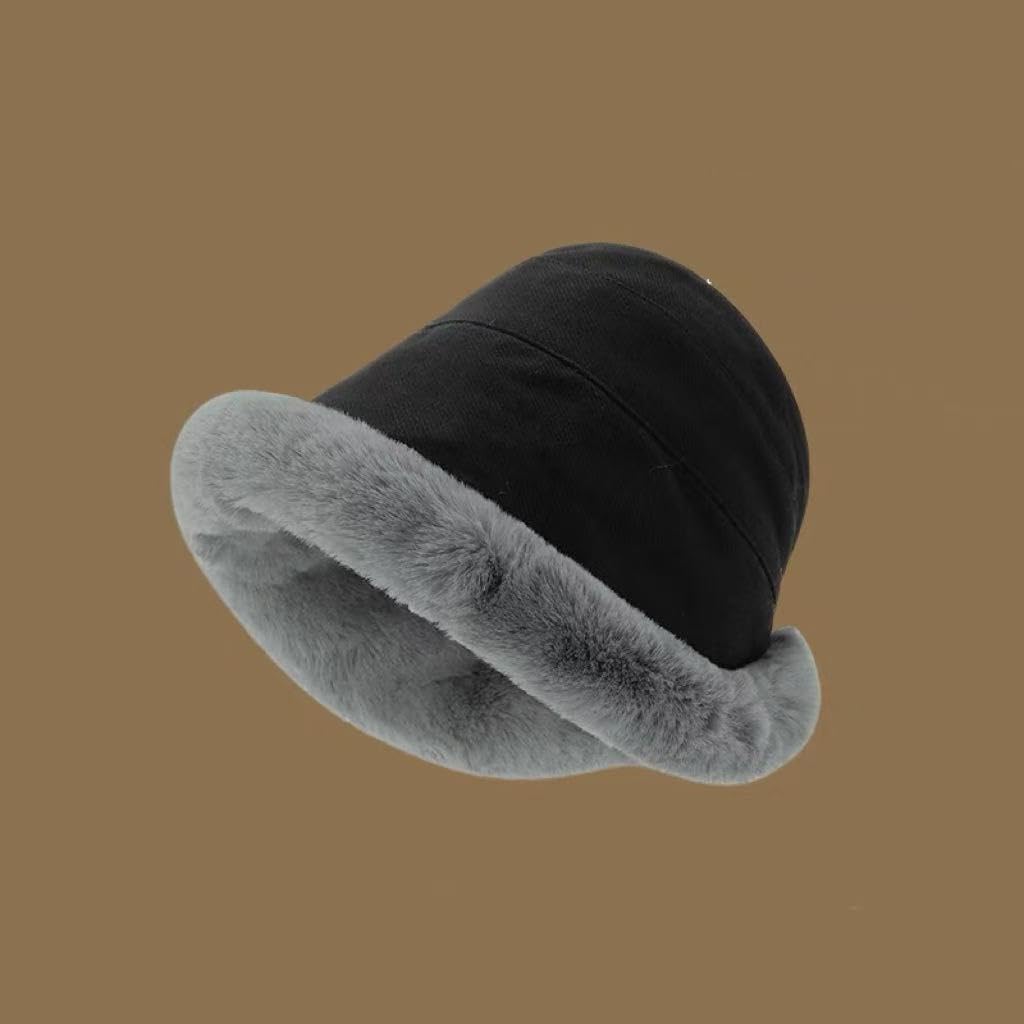 Bonnet d'hiver, Chapeau Cloche doublé Polaire for Femme, Bonnet de Neige Coupe-Vent et Chaud à Bord roulé, Style Mongol(Black)