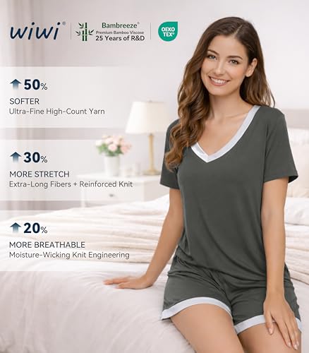 Image of WiWi Viscose from Bamboo Pajamas Set for Women Super Soft Short Sleeve Cooling Summer Plus Size Pjs Sets Sleepwear S-4X