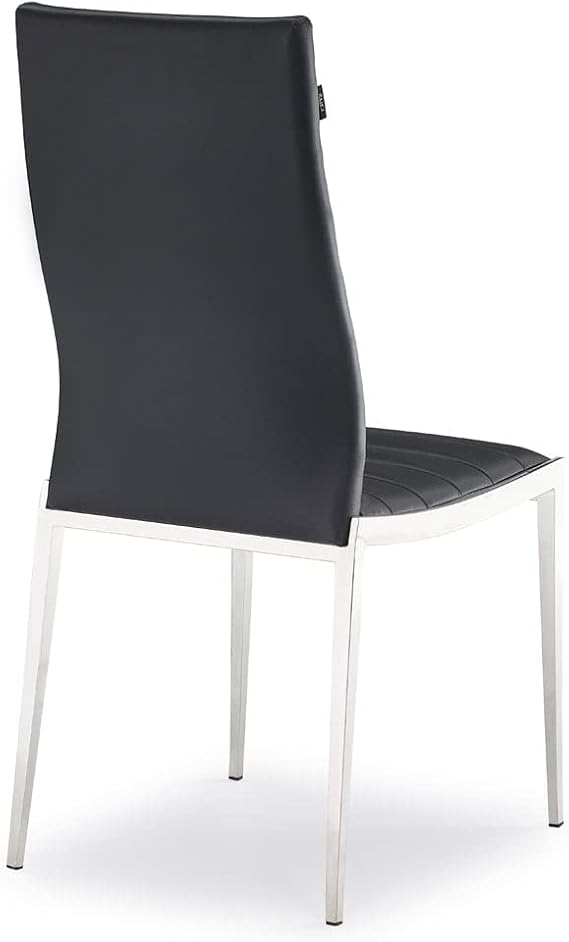 ZURI Modern Tryton Dining Chair - Black Leatherette with Polished Stainless Steel Base