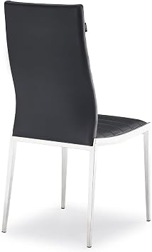 ZURI Modern Tryton Dining Chair - Black Leatherette with Polished Stainless Steel Base
