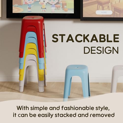 Image of 6 Pack Stackable Classroom Stools 18 Inch Nesting Plastic Stools Portable Backless Chairs for Classroom, Students, Adults, Living Room, Dining Room, Office Home