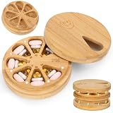 Portapillole Settimanale per 7 Giorni al Mattino Porta Pastiglie Settimanale in Legno Bifacciale Portapillole Girevoli Organizer Magnetici 12 x 12 x 4,1 cm per Gli Anziani Uso Domestico Viaggio