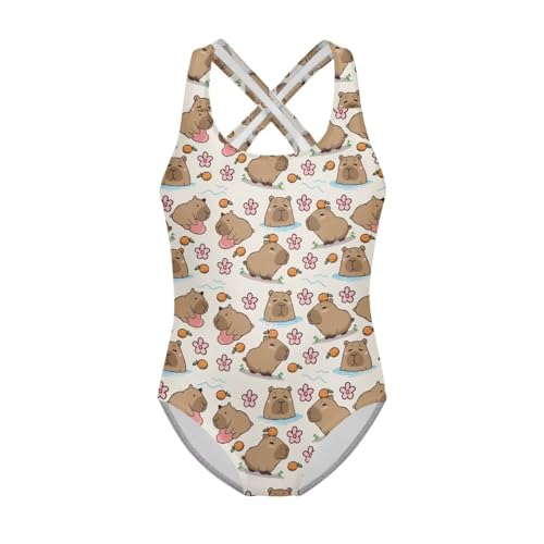 Image of One Piece Swimsuit for Girls Kids Quick Dry Bathing Suit with Crossback Strap Summer Beach Swimwear Size 5T-14