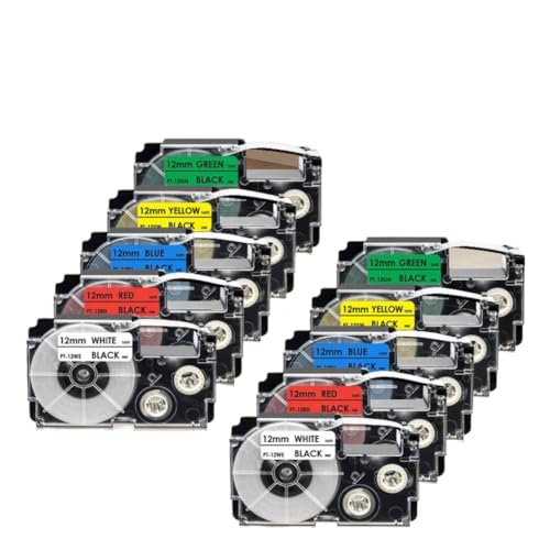 10PK 12mm ���x���e�[�v �v�����^�T�v���C�i�ƌ݊������� XR-12WE XR-12X XR-12RD XR-12BU XR-12YW XR-12GN(10PK Mixed Color)