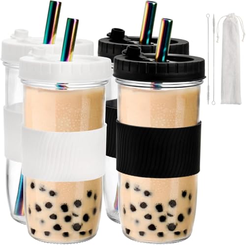 Youeon 4 Pack 24 Oz Reusable Boba Cups with Lids