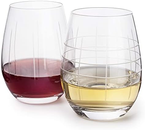 DAQQ Stemless Wine Glasses - Set of 2 Crystal Etched Designed Glasses - Dishwasher Safe - 22 Oz Engraved Ornaments Large Glasses for Red and White Wine - Gift for Women/Mom - Elegant Gift Box