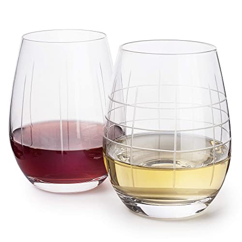 Daqq Stemless Wine Glasses - Set Of 2 Crystal Etched Designed Glasses - Dishwasher Safe - 22 Oz Engraved Ornaments Large Glasses For Red And White Wine - Gift For Women/Mom - Elegant Gift Box #TOP16