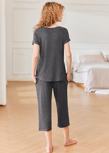 Ekouaer Pajamas for Women Set Short Sleeve Pj Sets Pullover Tops & Capri Pants 2 Piece Sleepwear Loungewear S-XXL4