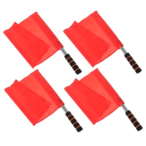 ifundom 4Pcs Red Hand Signal Flags with Stainless Steel Pole Lightweight Commanding Referee Flags for Events High Visibility Outdoor Sports Tool