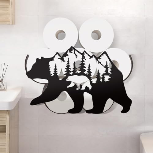 WADORN Bear Toilet Paper Holder, Funny Bear Rustic Cabin Decorative Toilet Paper Storage Extra 8 Rolls Wild Bear Freestanding Toliet Paper Organizer Stand for Farmhouse Bathroom Cabinet Space