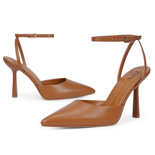 Image of QIY Closed Toe Ankle Strap Heels Women Pumps Pointed Toe Heeled Sandals for Women Stiletto Wedding Dress Shoes