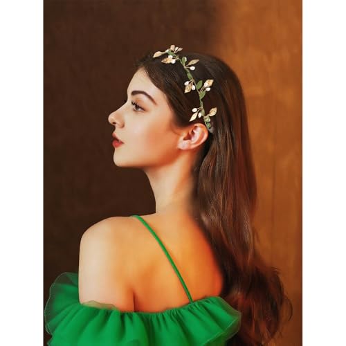 AHONEY Green Leaf Boho Headband - Wedding Hair Accessory