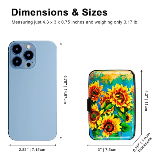 Image of Credit Card Holder, Metal Card Wallet RFID Blocking Mini Slim Aluminum Business Hard Card Case for Women Men (Sunflowers)