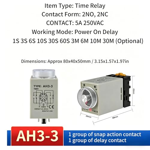 Relé de tiempo AH3-3 con bloque de terminales de ocho pines y retardo ajustable AC220V 2