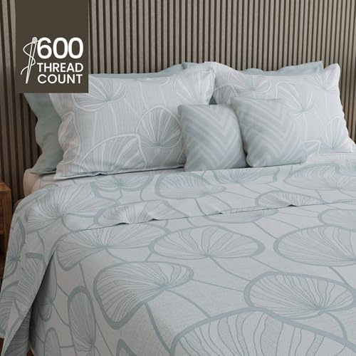 Image of BOUTIQUE LIVING Luxe Loom Weavers Gallore 100% Cotton 600 TC White Floral King Bedsheet Set