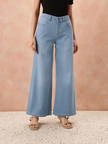Image of Vogaan Women's High Waist Jeans || Flared Bell Bottom Bootcut Pants || Wide Leg Denim - Perfect for Travel, Party & Everyday Use