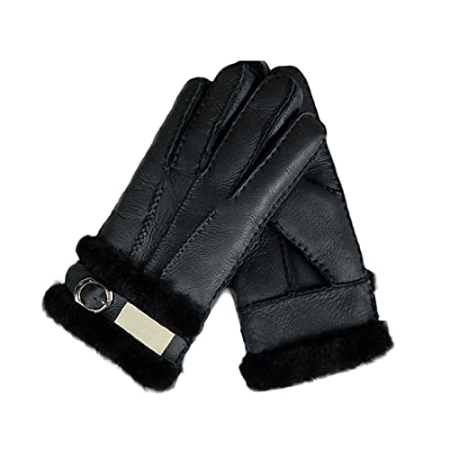 OPYTR Winter Gloves for Men - Warm Thermal Wool Fleece Snow Mittens, Outdoor Five Finger Wrist Leather Fur Sheepskin Gloves, Windproof Lined Thick