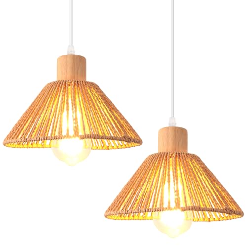 IDEGU 2 Piezas Lámparas Colgantes de Ratán