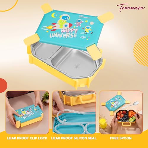 Image of Trueware Blossom 2 304 Stainless Steel PU Insulated Lunch Box with Two Compartment BPA Free, Food Grade Ideal for School, Picnic, Office & Outdoor - 580ml