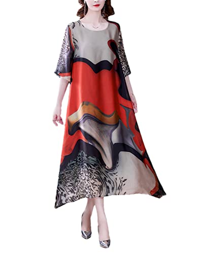 Robe longue en soie de mûrier pour femme en mousseline rouge de style rétro