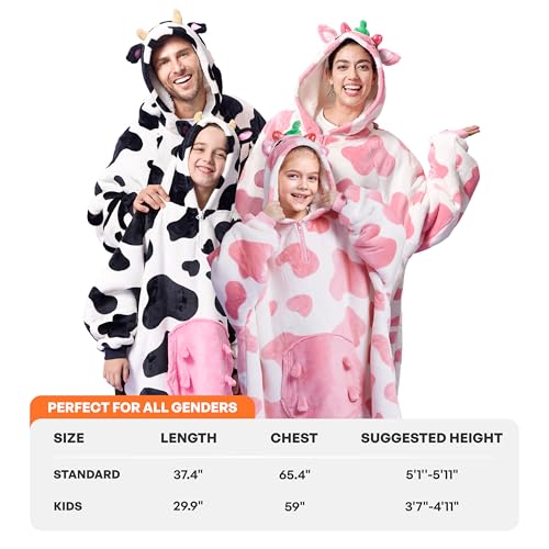 Image of Giggling Getup Wearable Blanket Hoodie for Girls and Boys Sherpa Fleece Hooded Blanket Sweatshirt Warm Cozy Sherpa Wearable Throw Oversized Hoodie with Giant Pocket & Sleeves for Kids Strawberry Cow