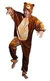 Boland - Erwachsenen-Kostüm Bär, verschiedene Größen, Kapuzen-Overall aus Plüsch, Tiermotiv, Reisverschluss vorne, Teddy, Braunbär, Karneval, Fasching, Mottoparty