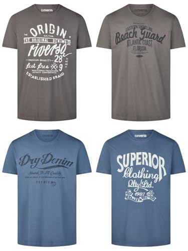 riverso Tshirt Herren Baumwolle Regular Fit RIVLeon 4er Set Pack Rundhals Kurzarm Sommer Tee Shirt Print, Größe:3XL, Farbe:Farbmix 5 – Ansicht 1