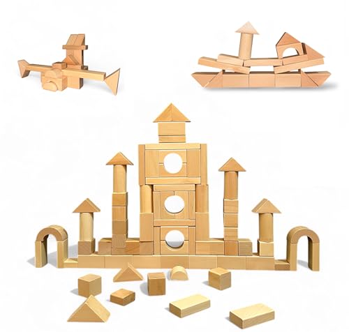 MOD 100-Piece Wood Building Blocks Set — Includes Heavy Duty Shape-Sorter Lid & Storage Bucket Wooden Blocks, Educational Screen-Free Toy for Toddlers Ages 1 2 3