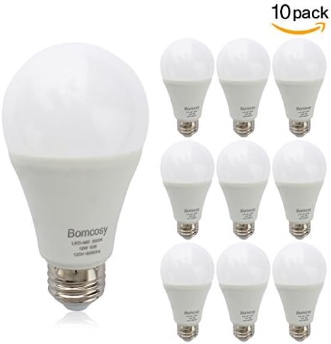 Bomcosy 12W A19 E26 LED Bulbs, 100W Incandescent Bulb Equivalent,Not Dimmable,1050 Luminous,3000K Warm White-10 Pack