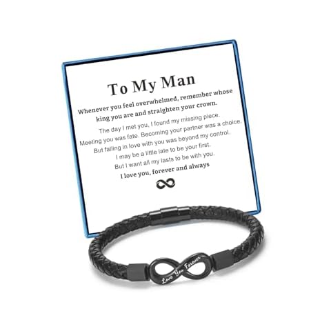 YYQX To My Man Bracelet for Boyfriend Husband Mens Infinity Leather Bracelets Valentine Birthday Fathers Day Christmas Gifts for Him (Black, 8.5 inch) Cover