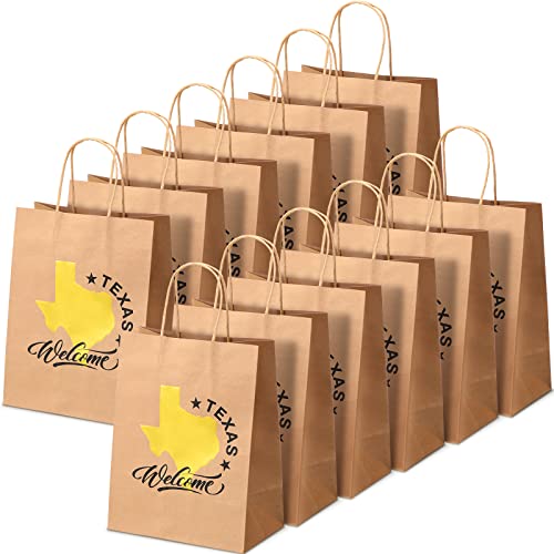Kolldenn 12 Pcs Texas Gift Bags with Handles, Brown Kraft Welcome Gold