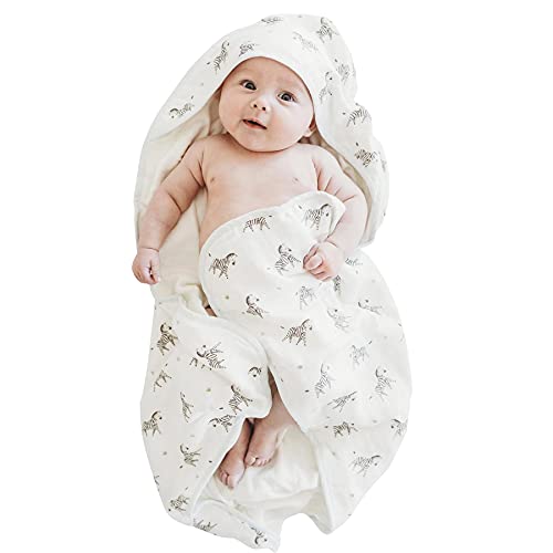 Image of Bamboo Viscose Baby Hooded Towel & Washcloth Set for Babies and Toddlers, Zebra, Soft & Absorbent