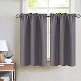 Vangao Grey Cafe Curtains 24 Inch Length Kitchen Curtains Room Darkening Basket Weave Textured for Camper Small Kitchen Windows Living Room Rod Pocket Short Drapes 2 Panels